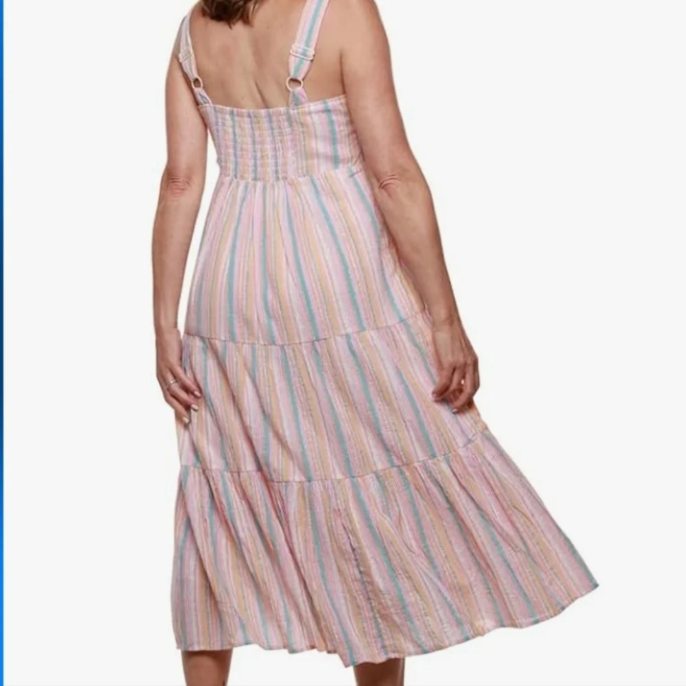 LINDA ANDERSON Summer Stripe Tiered Sun Dress size LARGE - Picture 2 of 10